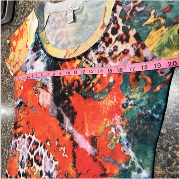Alberto Makali - Orange Leopard and Volcanic Lava Print Short Sleeve Tee Shirt - Picture 15 of 16
